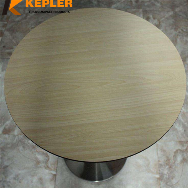 Kepler factory price 12mm waterproof wood grain round compact laminate table top manufacturer in China