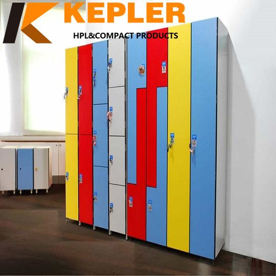 Kepler 12 mm thickness waterproof HPL storage locker cabinet for gym spa changing room with bench