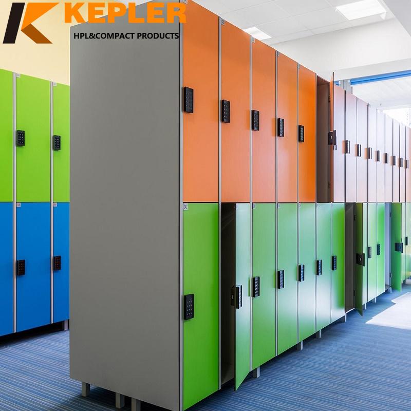 Kepler 12mm Z shape colorful phenolic compact wood grain hpl storage locker with coin lock