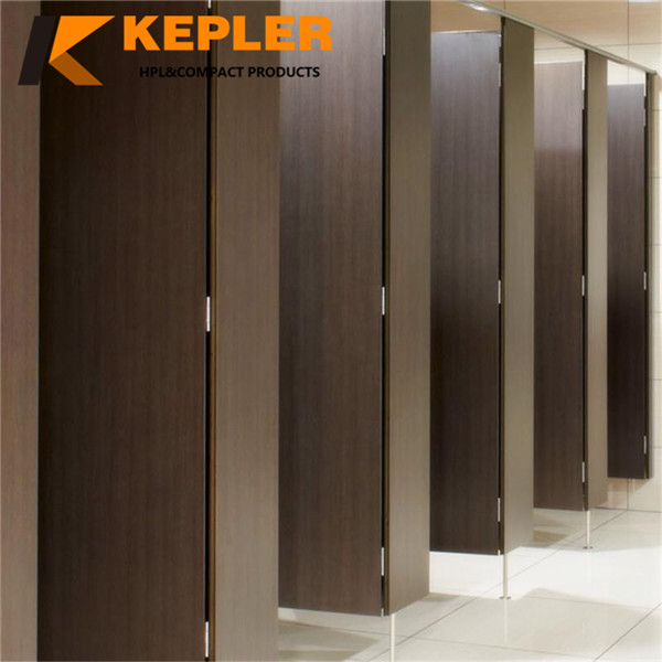 Kepler woodgrain color waterproof phenolic hpl urinal divider compact laminate public toilet cubicle partitions with accessories