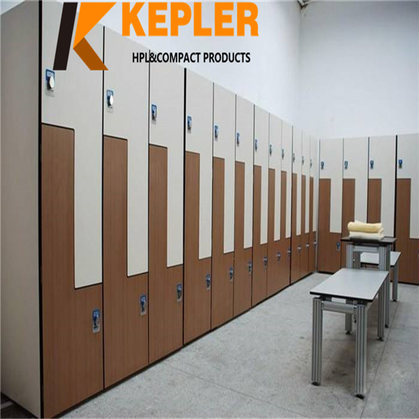 Kepler 12 mm thickness waterproof HPL storage locker cabinet for gym spa changing room with bench