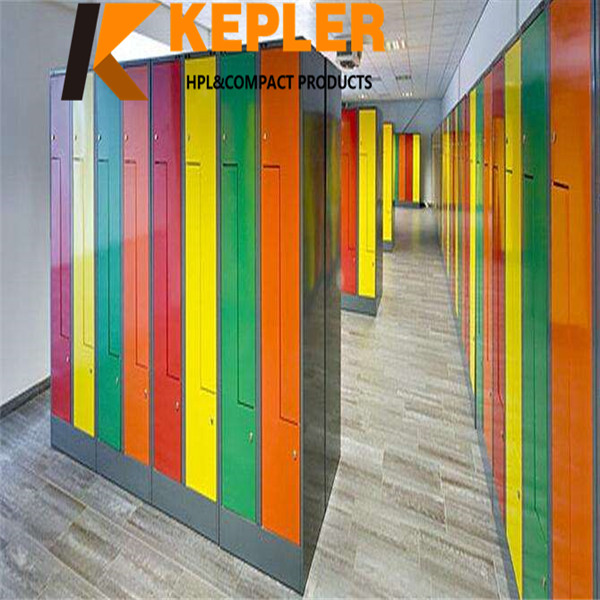 Kepler 12mm Z shape colorful phenolic compact wood grain hpl storage locker with coin lock