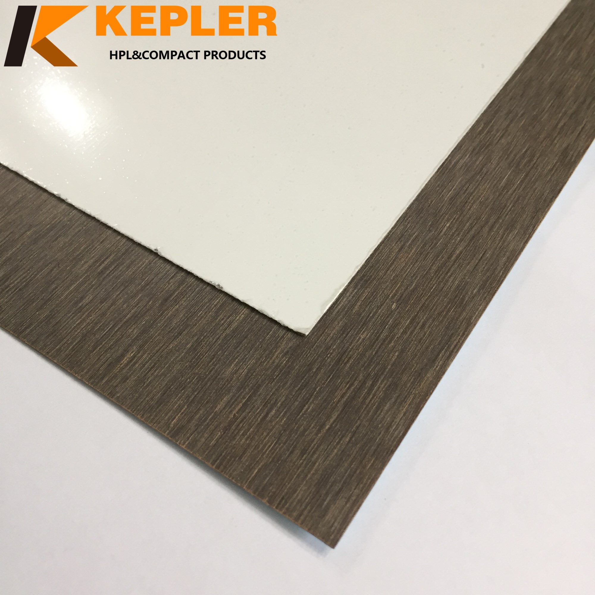 Kepler 0.8mm thickness high glossy white high pressure laminate sheet covered with plastic protective film