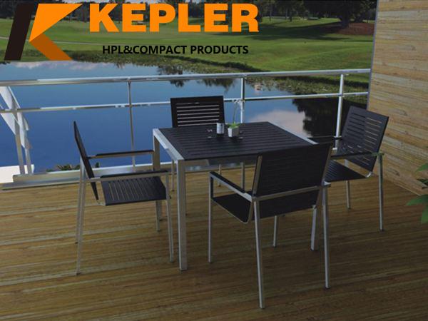 Kepler anti-uv waterproof fireproof excellent quality outdoor used phenolic compact grade HPL table top and chairs