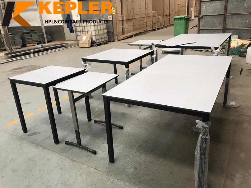 Kepler low price waterproof easy to clean restaurant used 12mm thick white compact hpl dining table top