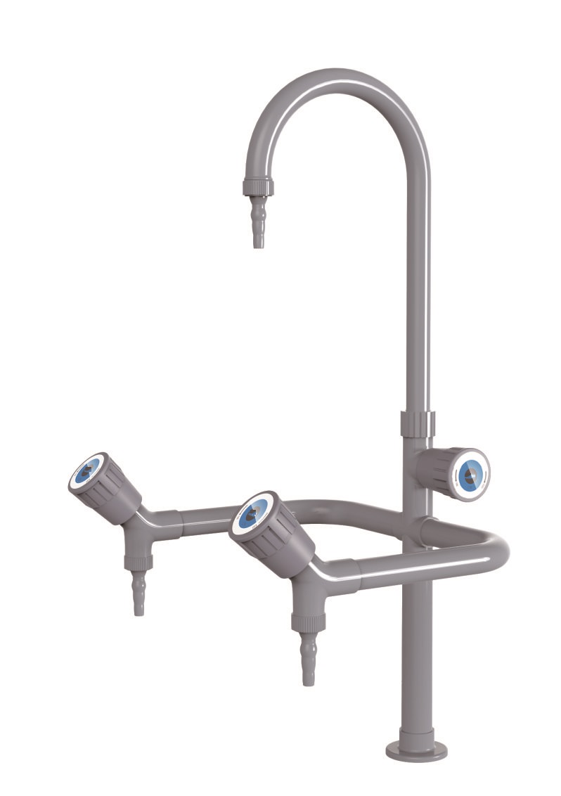 Chemical resistant triple outlet faucet